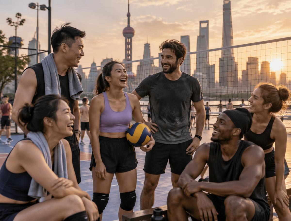 Friends from the PlayOn community sharing a moment after volleyball